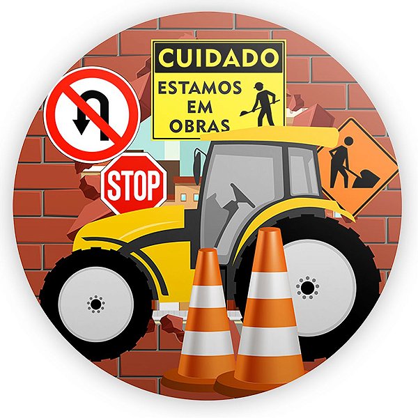Painel Redondo - Construção - Sublimado 3D