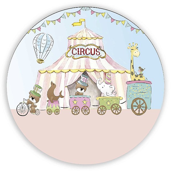Painel Redondo - Circo Animais - Sublimado 3D