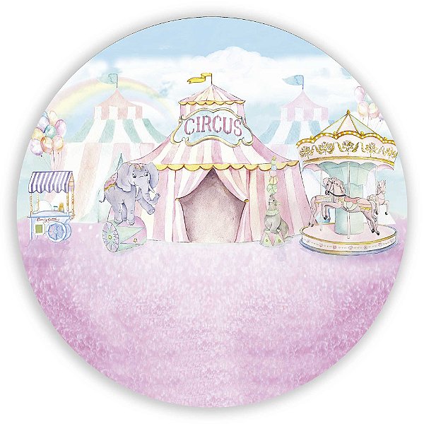 Painel Redondo - Circo Rosa - Sublimado 3D