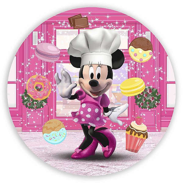 Painel Redondo - Minnie Confeiteira - Sublimado 3D