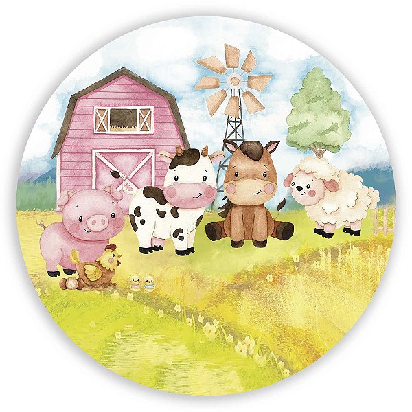 Painel Redondo - Fazendinha Rosa - Sublimado 3D