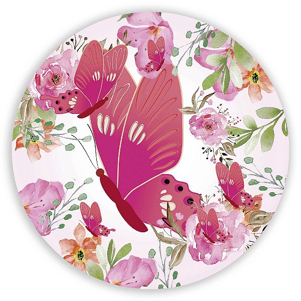 Painel Redondo - Floral Borboleta - Sublimado 3D