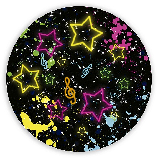 Painel Redondo - Estrelas Neon Grunge - Sublimado 3D