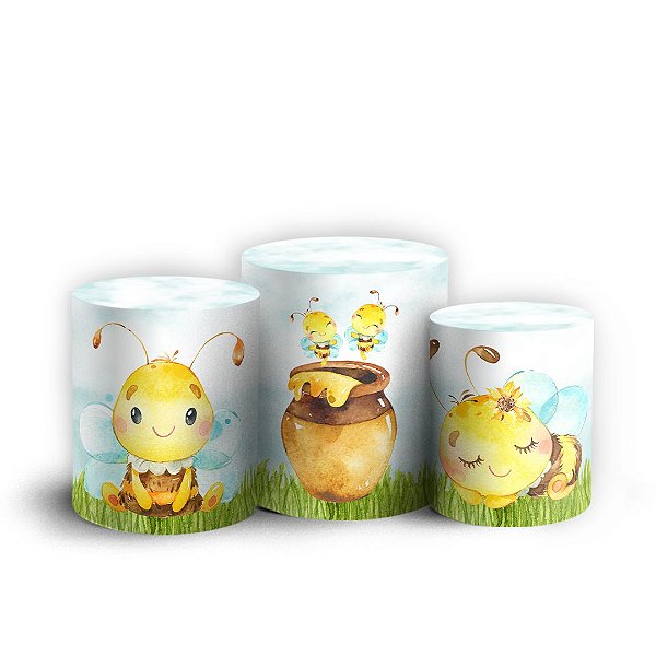 Trio Cilindro -  Abelhinha Cute - Sublimado 3D + Elástico