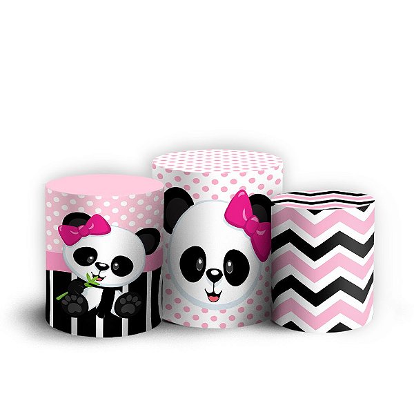 Capas Trio Cilindro Sublimado Vest Facil - Panda Rosa