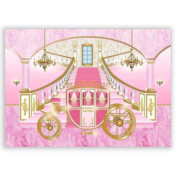 Capa Painel Retangular Sublimado - Escadaria Castelo Carroagem Rosa