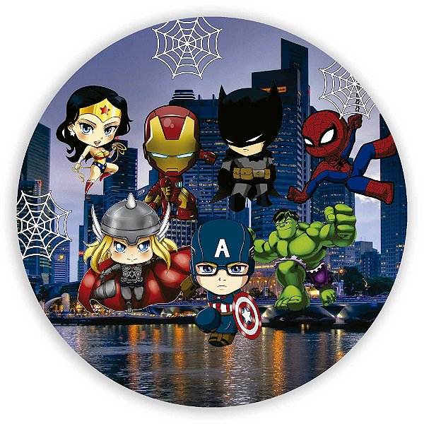 Painel Redondo - Herois Cute - Sublimado 3D