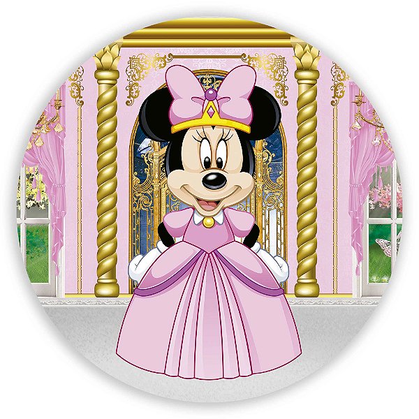 Painel Redondo - Minnie Realeza Rosa - Sublimado 3D