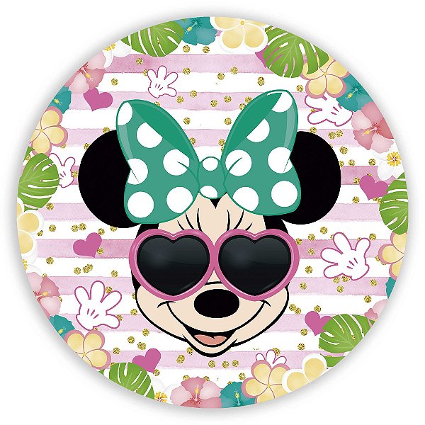 Painel Redondo - Minnie Tropical Rosa - Sublimado 3D
