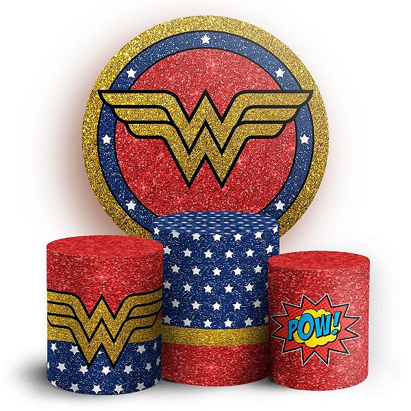 KIT Redondo e Trio - Mulher Maravilha Glitter - Sublimado 3D