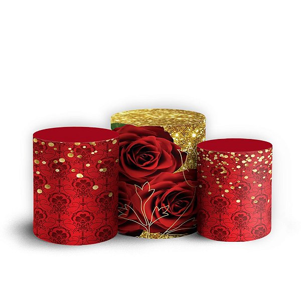 Trio Cilindro - Floral Vermelho - Sublimado 3D + Elástico