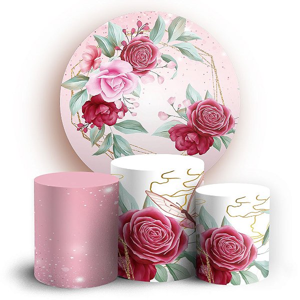 KIT Redondo e Trio - Floral Rosa  - Sublimado 3D