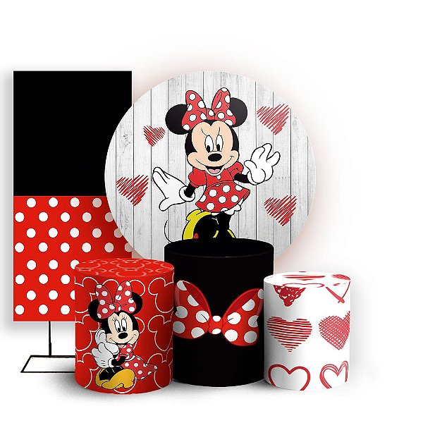 Capas Painel Redondo Trio Cilindro e Faixa Lateral Sublimado - Minnie