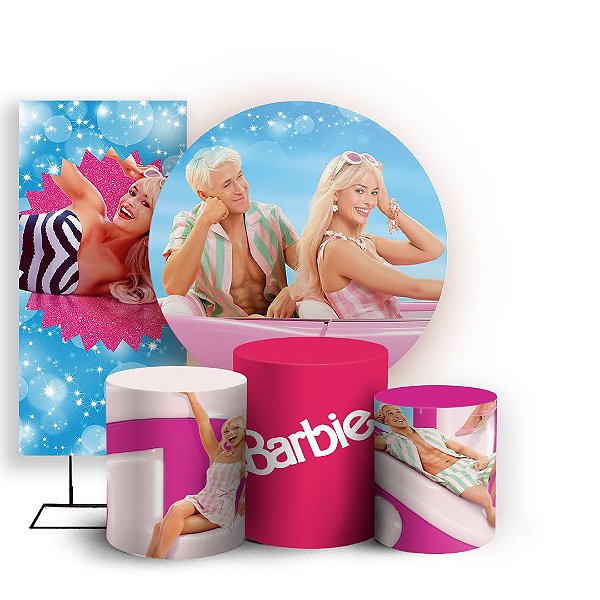 Capas Painel Redondo Trio Cilindro e Faixa Lateral Sublimado - Barbie Filme