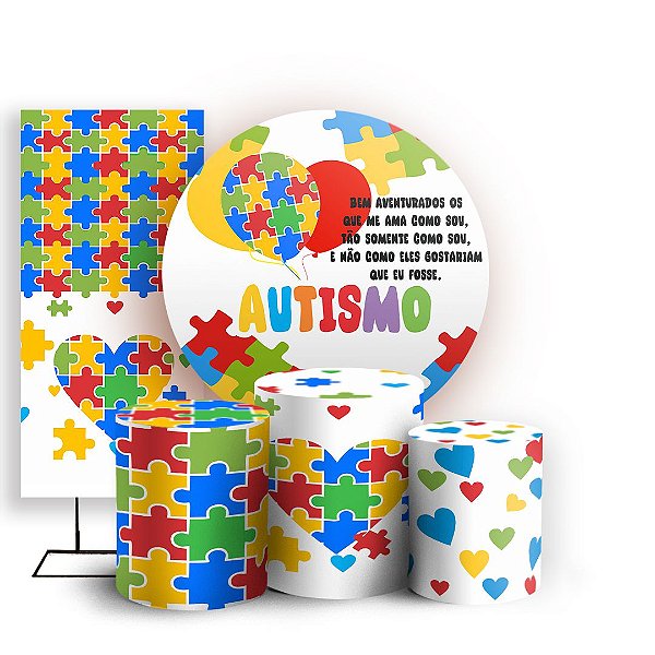 Capas Painel Redondo Trio Cilindro e Faixa Lateral Sublimado - Autismo