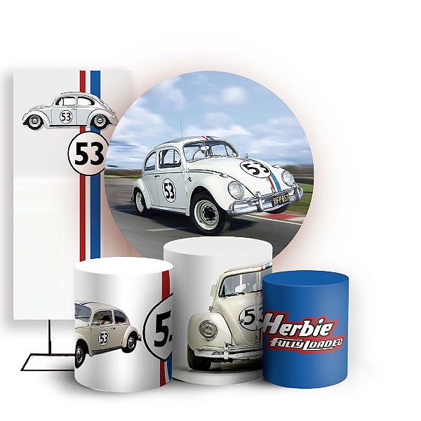Capas Painel Redondo Trio Cilindro e Faixa Lateral Sublimado - Herbie Fusca