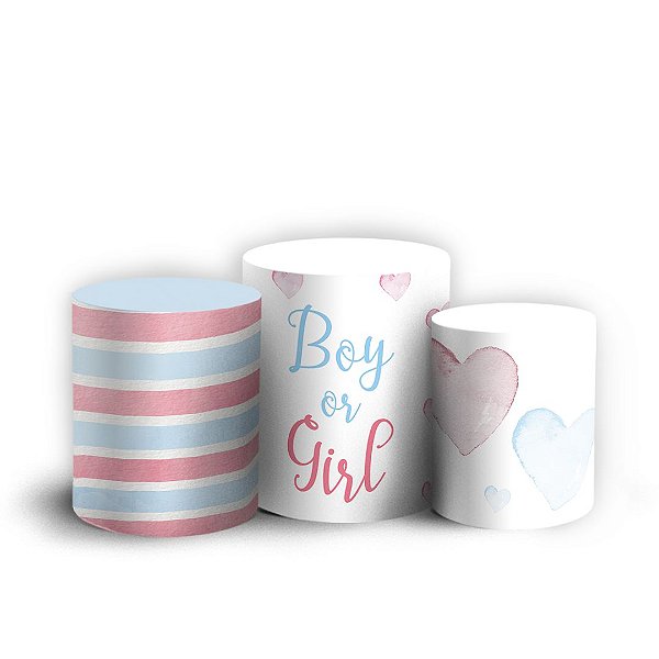 Capas Trio Cilindro Sublimado Vest Facil - Revelação Girl Boy