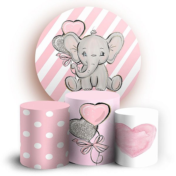 KIT Redondo e Trio - Elefantinho Rosa - Sublimado 3D