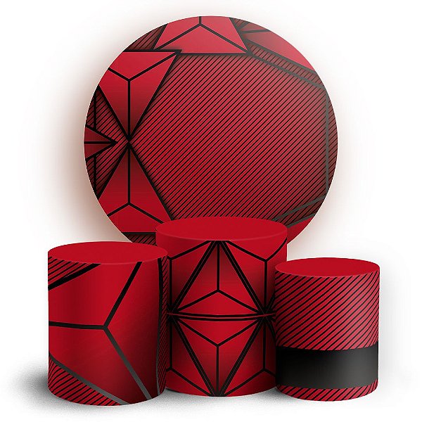 KIT Redondo e Trio - Abstrato Vermelho - Sublimado 3D