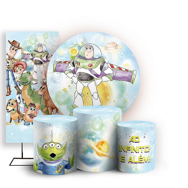 Capas Painel Redondo Trio Cilindro e Faixa Lateral Sublimado - Toy Story Aquarela