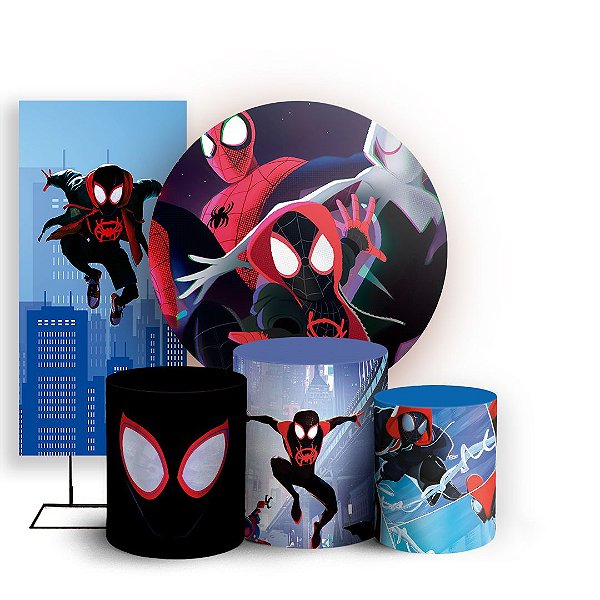 Capas Painel Redondo Trio Cilindro e Faixa Lateral Sublimado - Homem Aranha no Aranhaverso