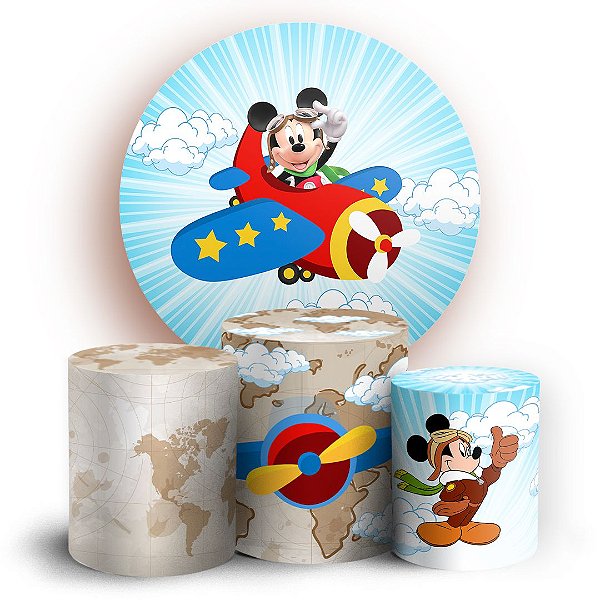 KIT Redondo e Trio - Mickey Aviador - Sublimado 3D