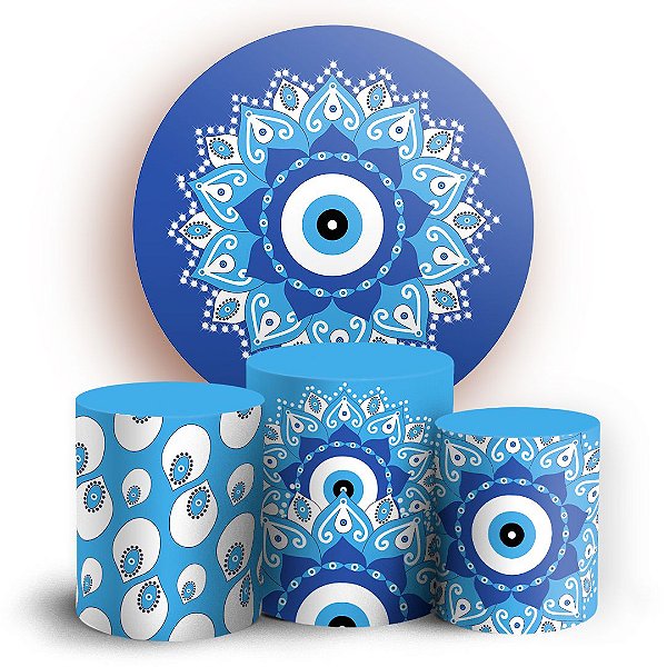 KIT Redondo e Trio - Mandala Azul - Sublimado 3D