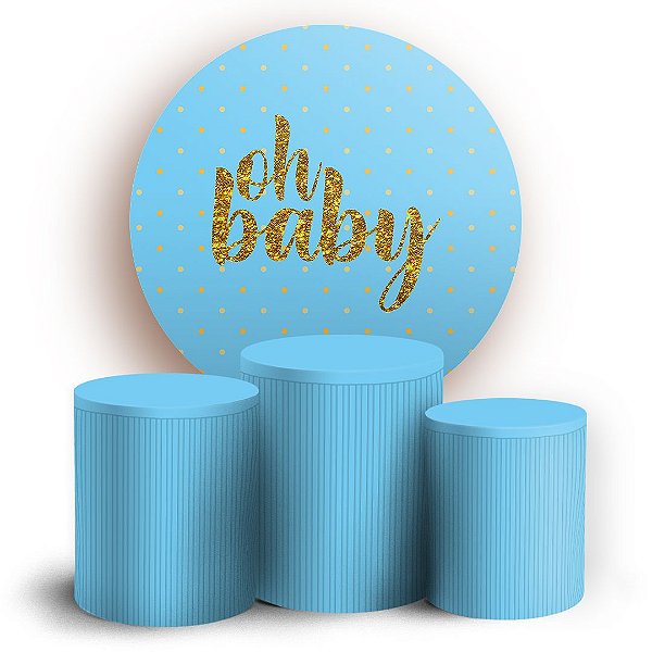 KIT Redondo e Trio - Oh Baby Azul Bebe - Sublimado 3D