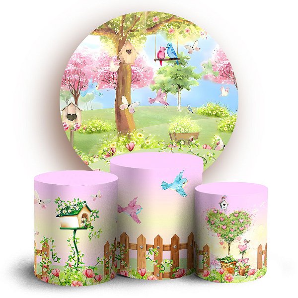 Capas Painel Redondo e Trio Cilindro Sublimado - Jardim