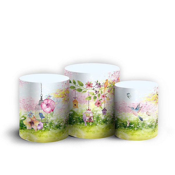 Trio Cilindro - Pássaros Cute - Sublimado 3D + Elástico