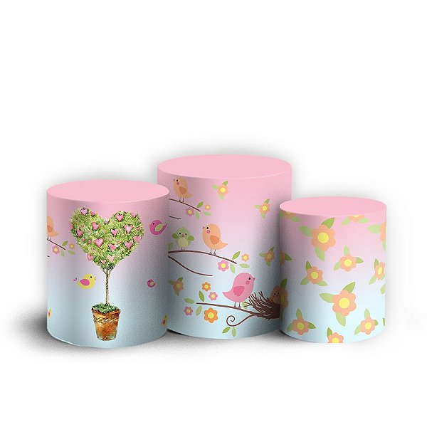 Trio Cilindro - Pássaros Cute - Sublimado 3D + Elástico