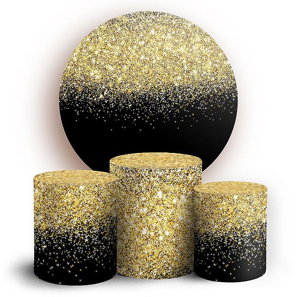 Capas Painel Redondo e Trio Cilindro Sublimado - Glitter Dourado