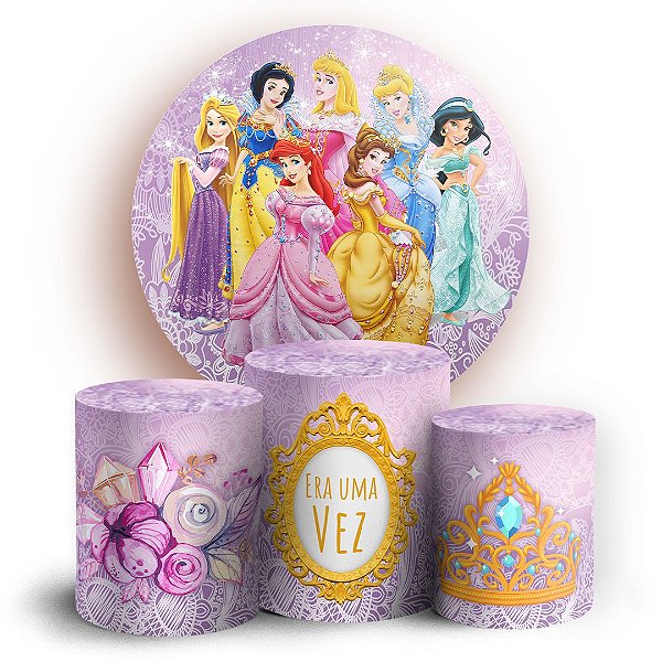 Capas Painel Redondo e Trio Cilindro Sublimado - Princesas da Disney