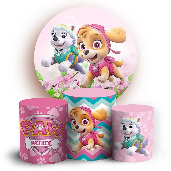 KIT Redondo e Trio - Patrulha Canina Rosa - Sublimado 3D