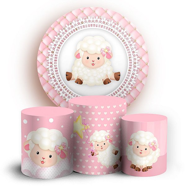 KIT Redondo e Trio - Ovelhinha Rosa - Sublimado 3D
