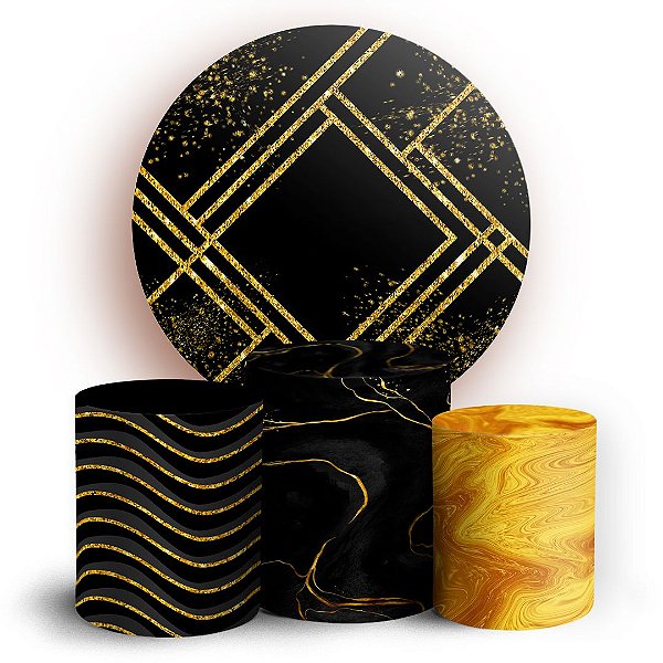 KIT Redondo e Trio - Marmore Glitter Preto - Sublimado 3D
