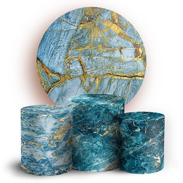 KIT Redondo e Trio - Marmore Glitter Azul - Sublimado 3D