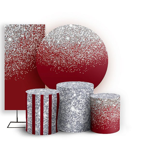 Capas Painel Redondo Trio Cilindro e Faixa Lateral Sublimado - Glitter Vermelho