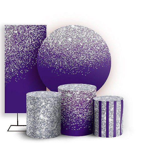 Capas Painel Redondo Trio Cilindro e Faixa Lateral Sublimado - Glitter Roxo