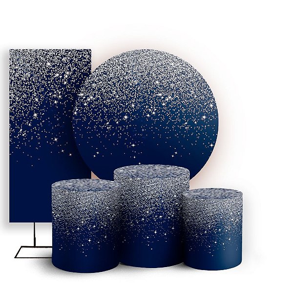 Capas Painel Redondo Trio Cilindro e Faixa Lateral Sublimado - Glitter Azul