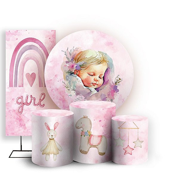 Capas Painel Redondo Trio Cilindro e Faixa Lateral Sublimado - Cha de Bebe