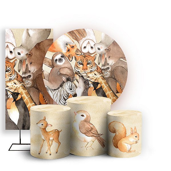 Capas Painel Redondo Trio Cilindro e Faixa Lateral Sublimado - Animais