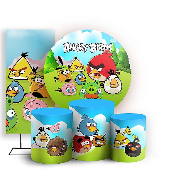 Capas Painel Redondo Trio Cilindro e Faixa Lateral Sublimado - Angry Birds