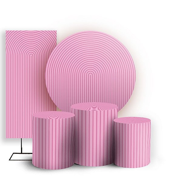 Capas Painel Redondo Trio Cilindro e Faixa Lateral Sublimado - Bohos Rosa