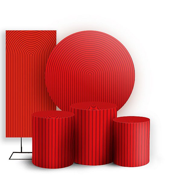 Capas Painel Redondo Trio Cilindro e Faixa Lateral Sublimado - Bohos Vermelho