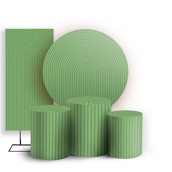 Capas Painel Redondo Trio Cilindro e Faixa Lateral Sublimado - Bohos Verde