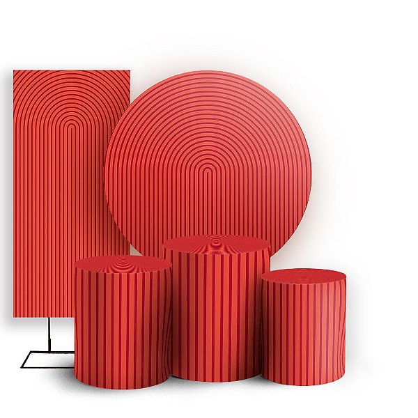 Capas Painel Redondo Trio Cilindro e Faixa Lateral Sublimado - Bohos Vermelho