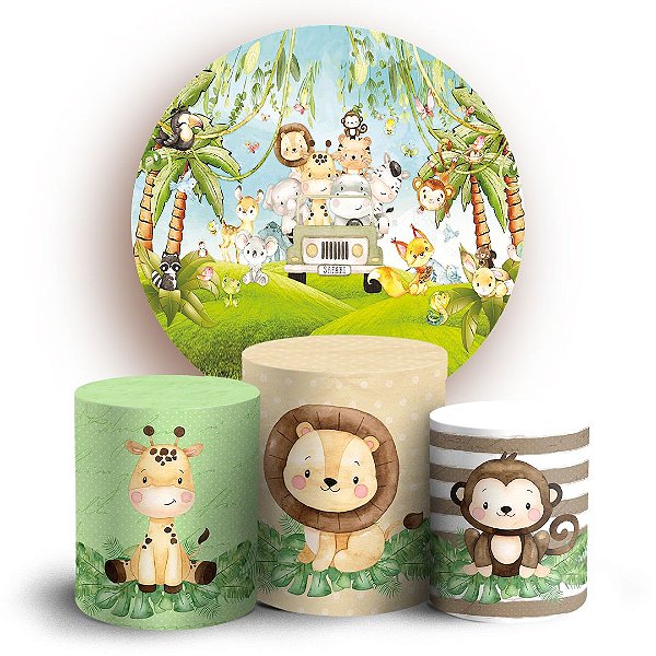 KIT Redondo e Trio -  Animais Safari - Sublimado 3D