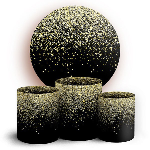 KIT Redondo e Trio - Glitter Preto Dourado - Sublimado 3D