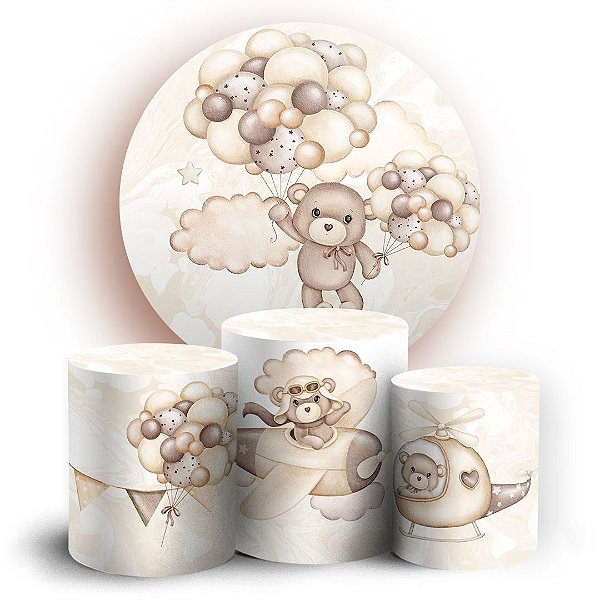 KIT Redondo e Trio - Ursinho Baloeiro Marrom - Sublimado 3D